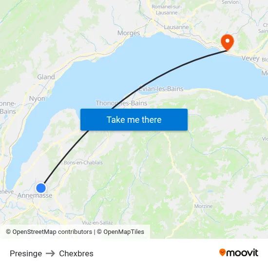 Presinge to Chexbres map