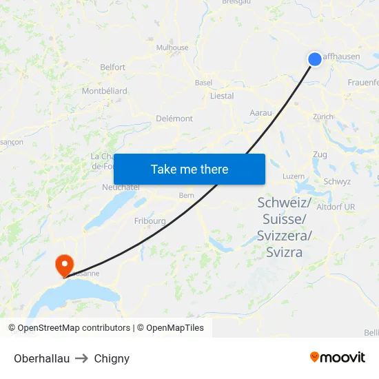 Oberhallau to Chigny map