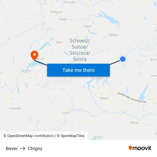 Bever to Chigny map
