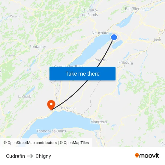 Cudrefin to Chigny map