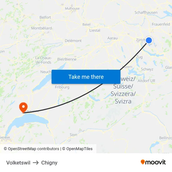Volketswil to Chigny map
