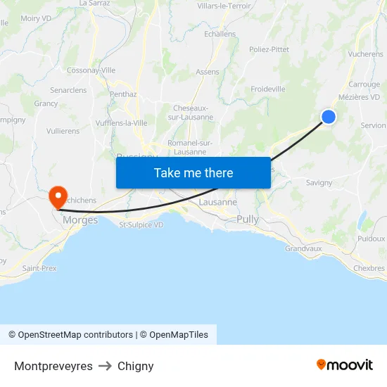 Montpreveyres to Chigny map