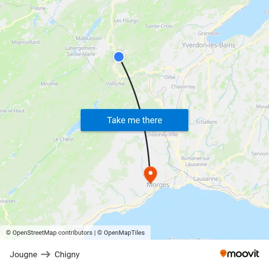 Jougne to Chigny map