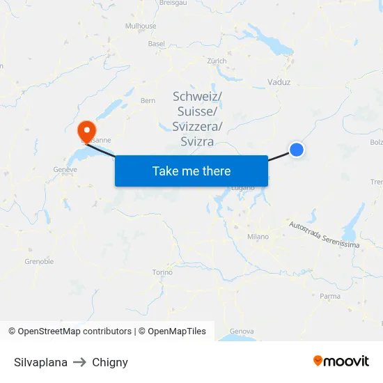 Silvaplana to Chigny map