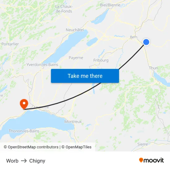 Worb to Chigny map