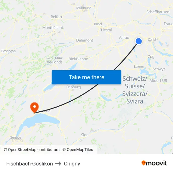 Fischbach-Göslikon to Chigny map