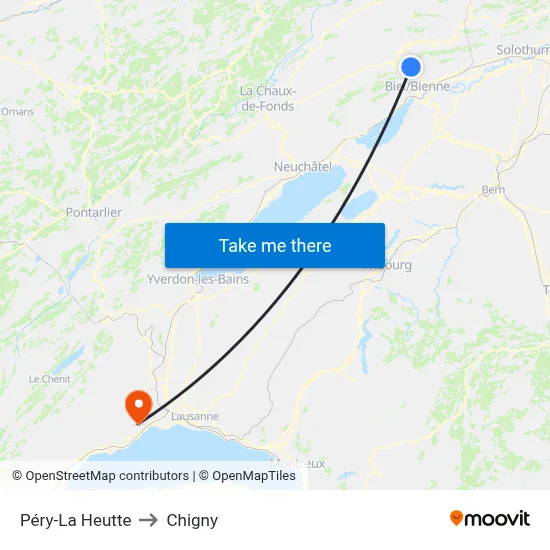 Péry-La Heutte to Chigny map