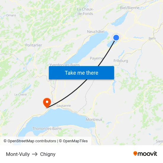 Mont-Vully to Chigny map