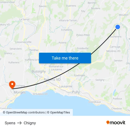 Syens to Chigny map