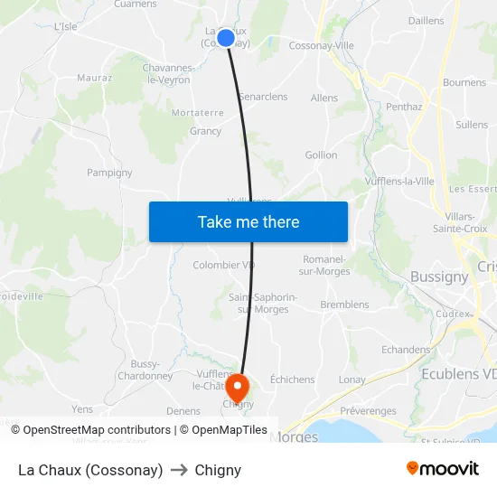 La Chaux (Cossonay) to Chigny map