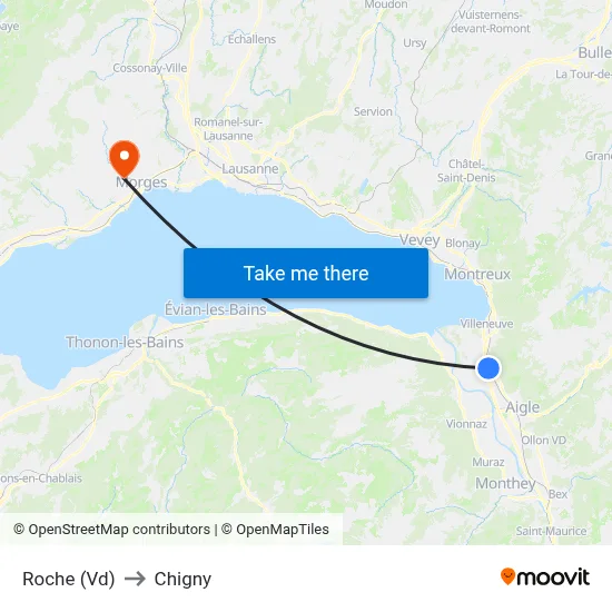 Roche (Vd) to Chigny map