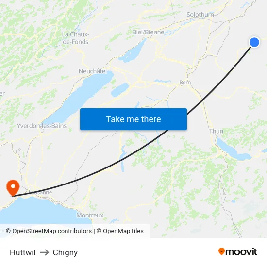 Huttwil to Chigny map