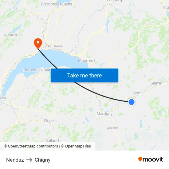 Nendaz to Chigny map