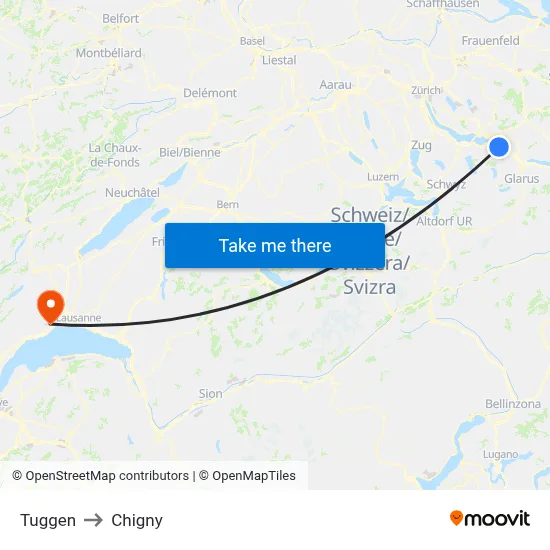 Tuggen to Chigny map