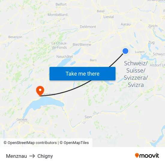 Menznau to Chigny map