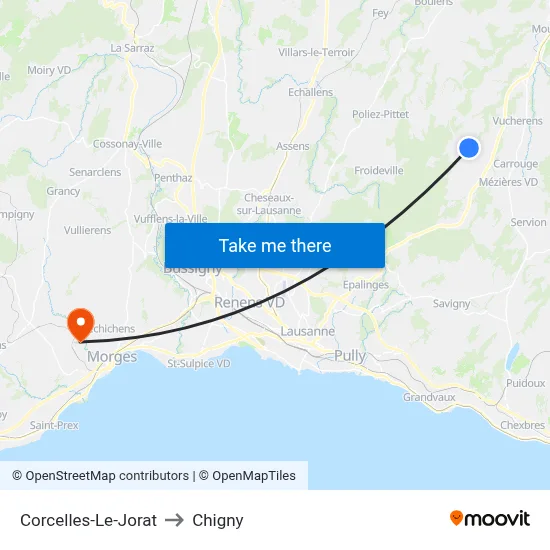 Corcelles-Le-Jorat to Chigny map