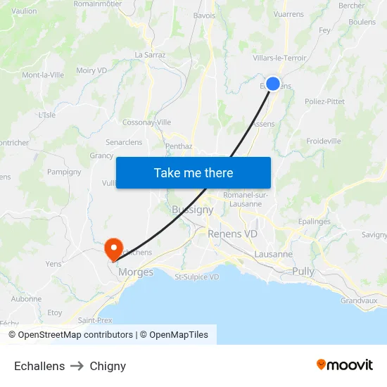 Echallens to Chigny map