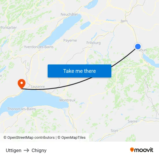 Uttigen to Chigny map