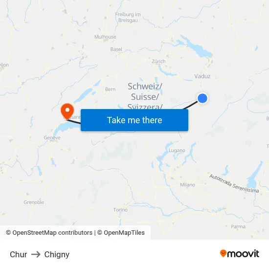 Chur to Chigny map