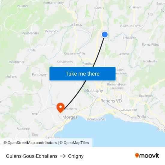 Oulens-Sous-Echallens to Chigny map