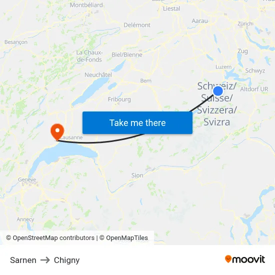Sarnen to Chigny map