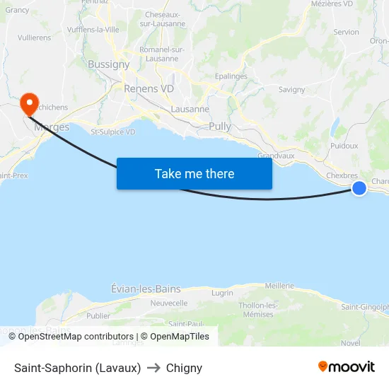 Saint-Saphorin (Lavaux) to Chigny map