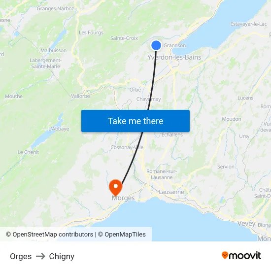 Orges to Chigny map