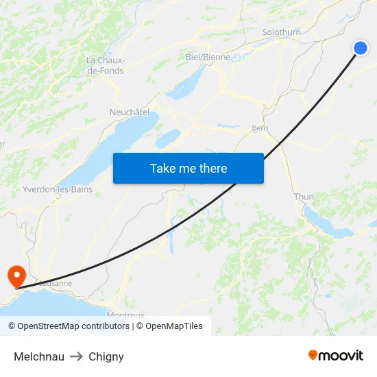 Melchnau to Chigny map