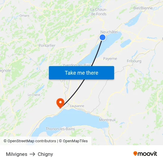 Milvignes to Chigny map