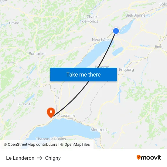 Le Landeron to Chigny map
