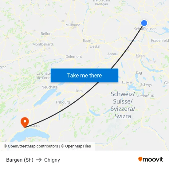 Bargen (Sh) to Chigny map