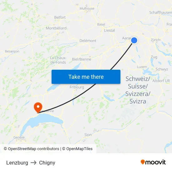 Lenzburg to Chigny map
