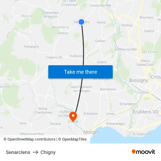 Senarclens to Chigny map