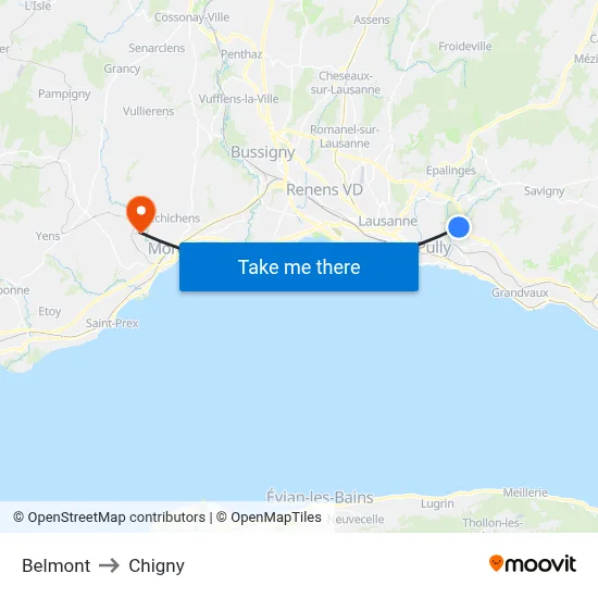 Belmont to Chigny map