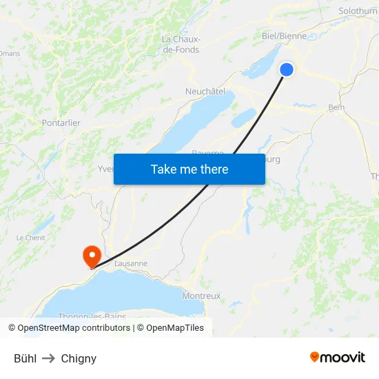 Bühl to Chigny map
