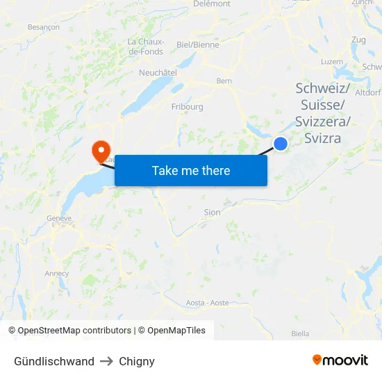 Gündlischwand to Chigny map