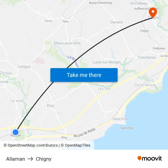 Allaman to Chigny map