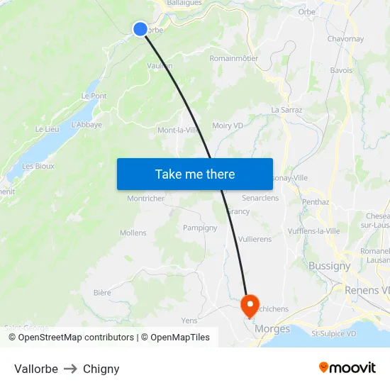 Vallorbe to Chigny map