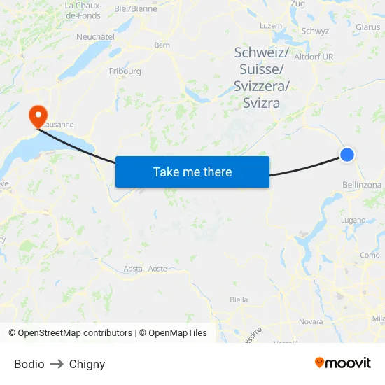 Bodio to Chigny map
