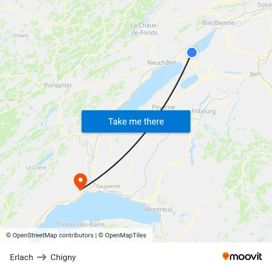 Erlach to Chigny map