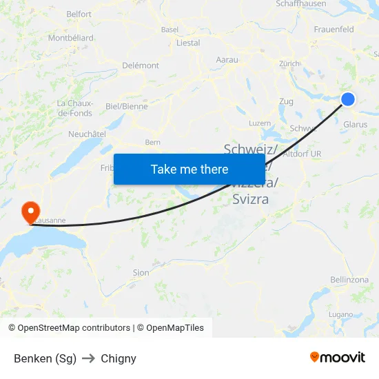 Benken (Sg) to Chigny map