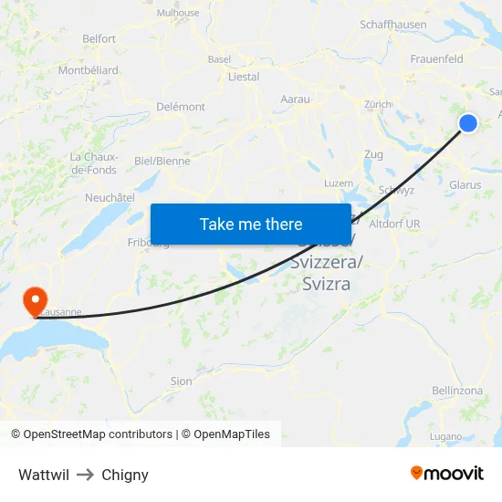 Wattwil to Chigny map