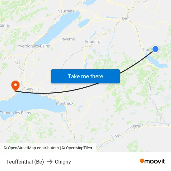 Teuffenthal (Be) to Chigny map