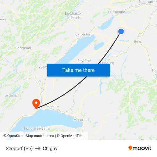 Seedorf (Be) to Chigny map
