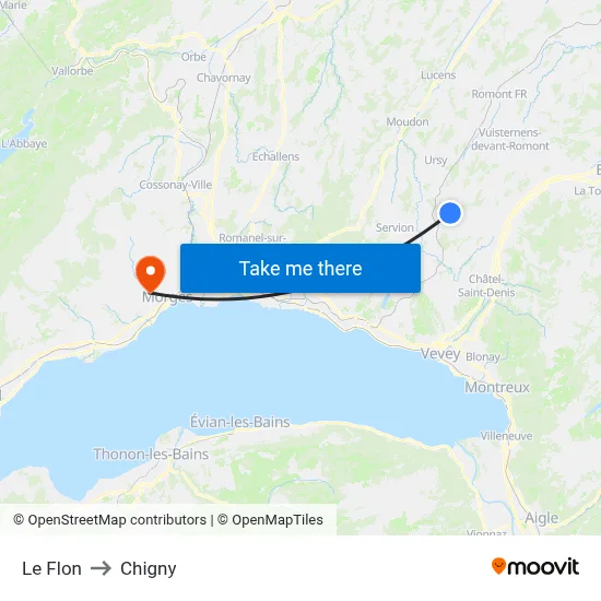Le Flon to Chigny map