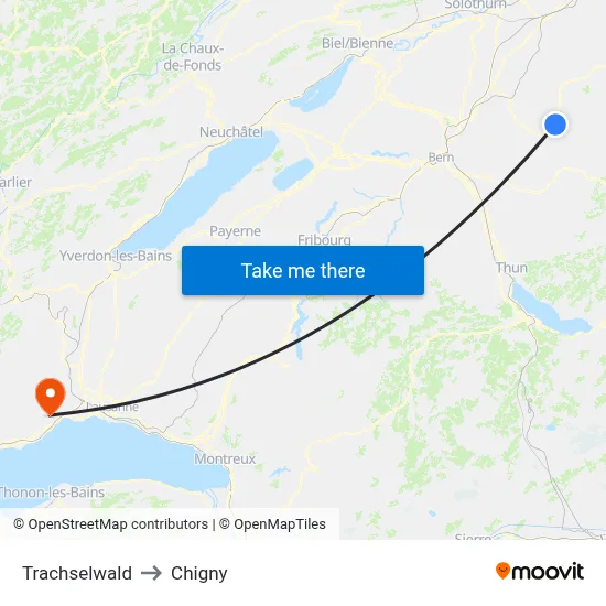 Trachselwald to Chigny map
