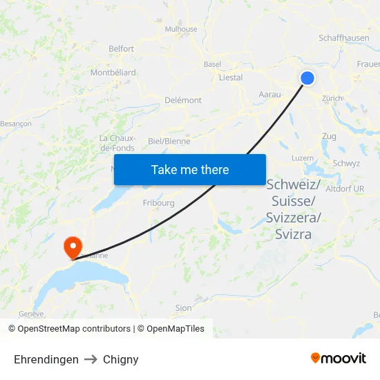 Ehrendingen to Chigny map