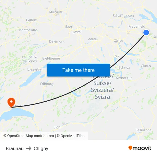 Braunau to Chigny map