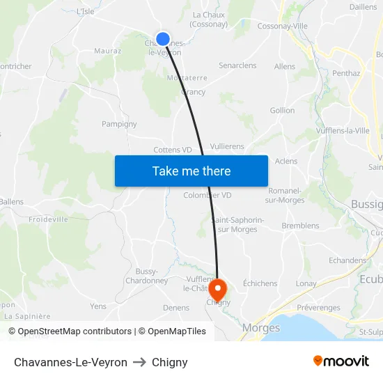 Chavannes-Le-Veyron to Chigny map
