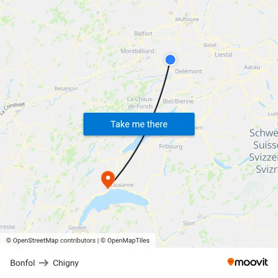 Bonfol to Chigny map